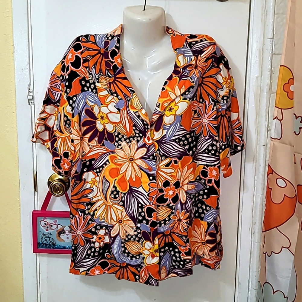 Nasty Gal button-down top tropical print retro flower power New vacay
